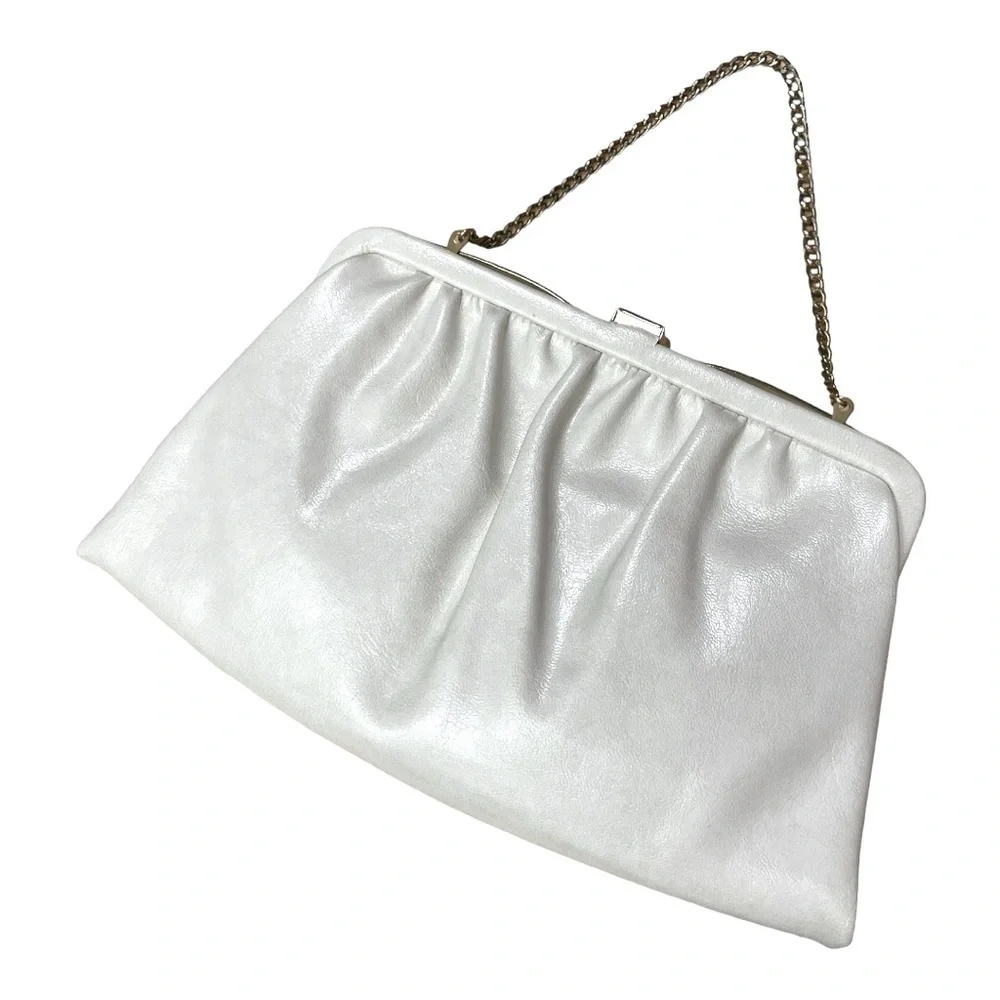 Vintage Beige Ande Handbag, Clutch Handbag w Chain, Vintage Fashion Style